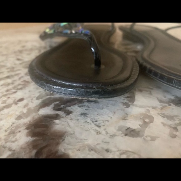 B Brian Atwood Leather Crystal Embellishments T-Strap Sandals - Picture 5 of 6